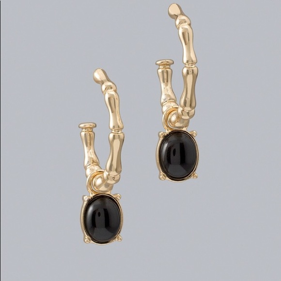 WHBM Faux Jet And Goldtone Bamboo Hoop Earrings
